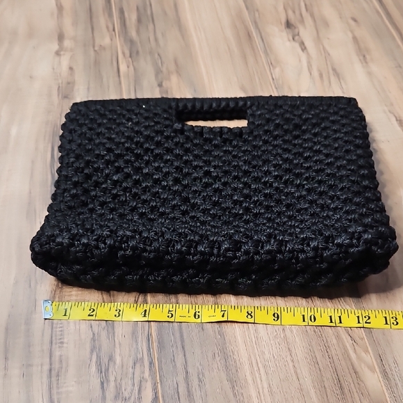 Vintage Women's macramé Crochet Black Woven Tote Bag - Picture 5 of 7